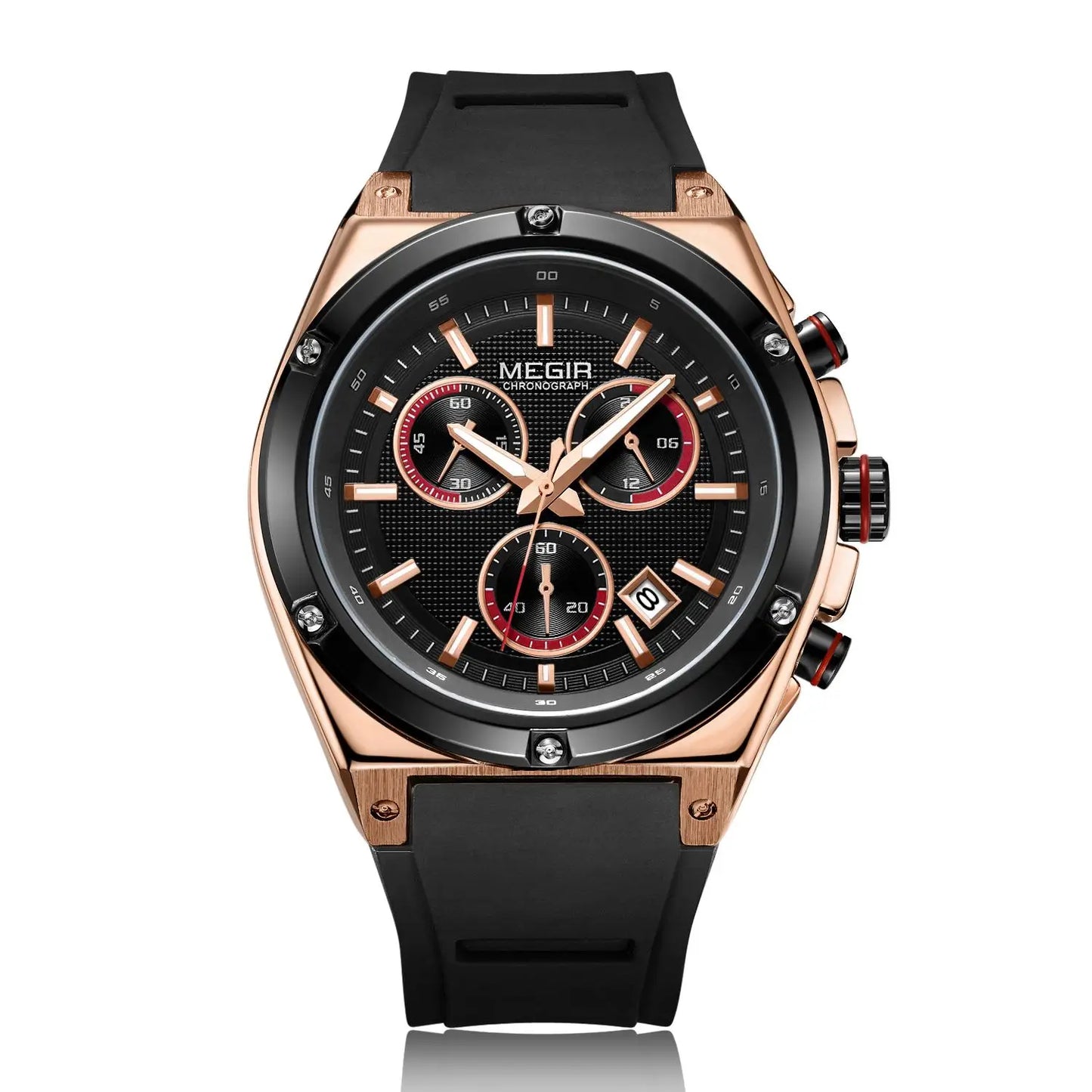 MEGIR 2073 Men Luxury Watches Silicone Quartz Chronograph Fashion Sports Business Wristwatch Luminous Male Clock Montre Homme