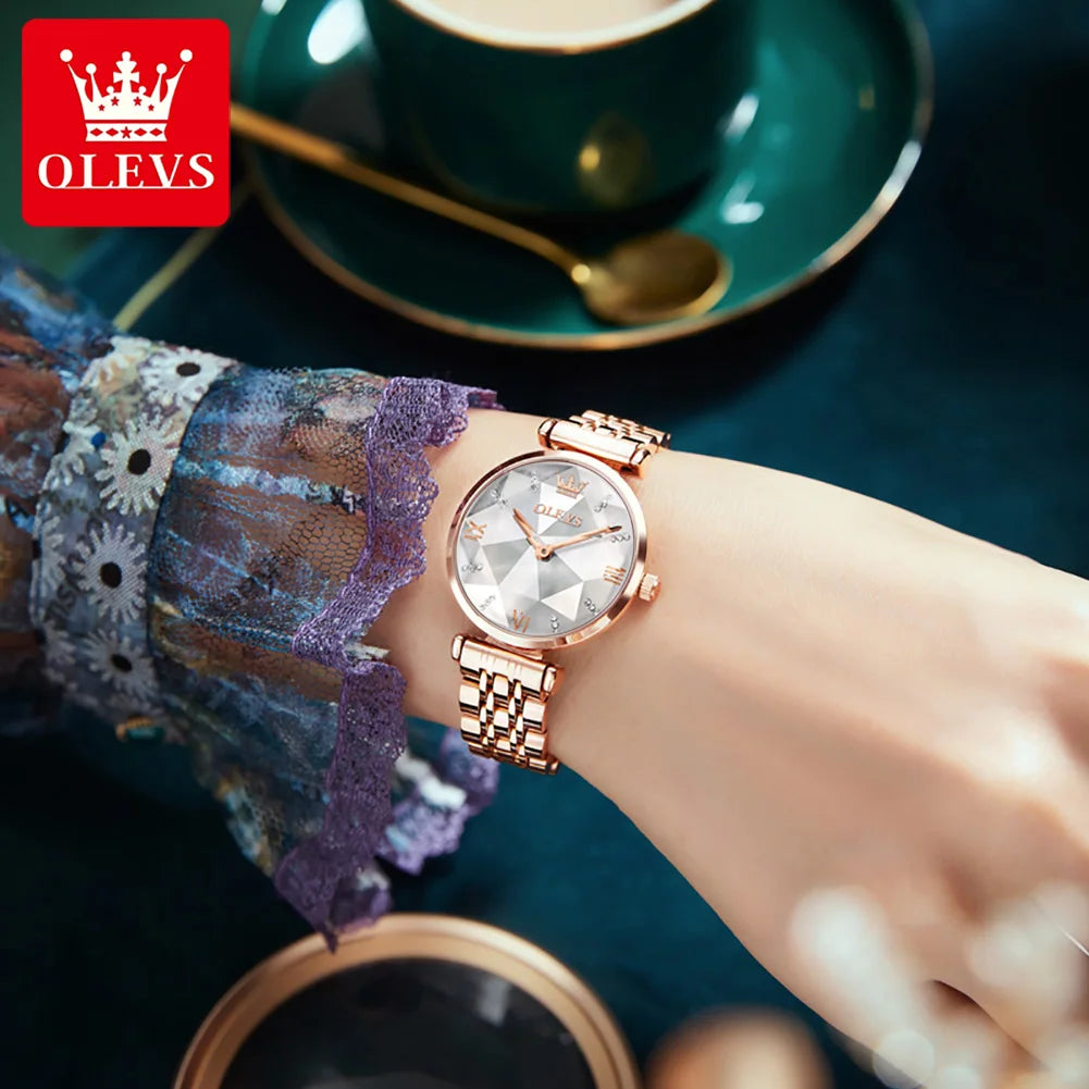 OLEVS 6642 Women Watches Luxury Rose Gold Stainless Steel Waterproof Watch Elegant Ladies Dress Watch Gift for Wife Montre Femme