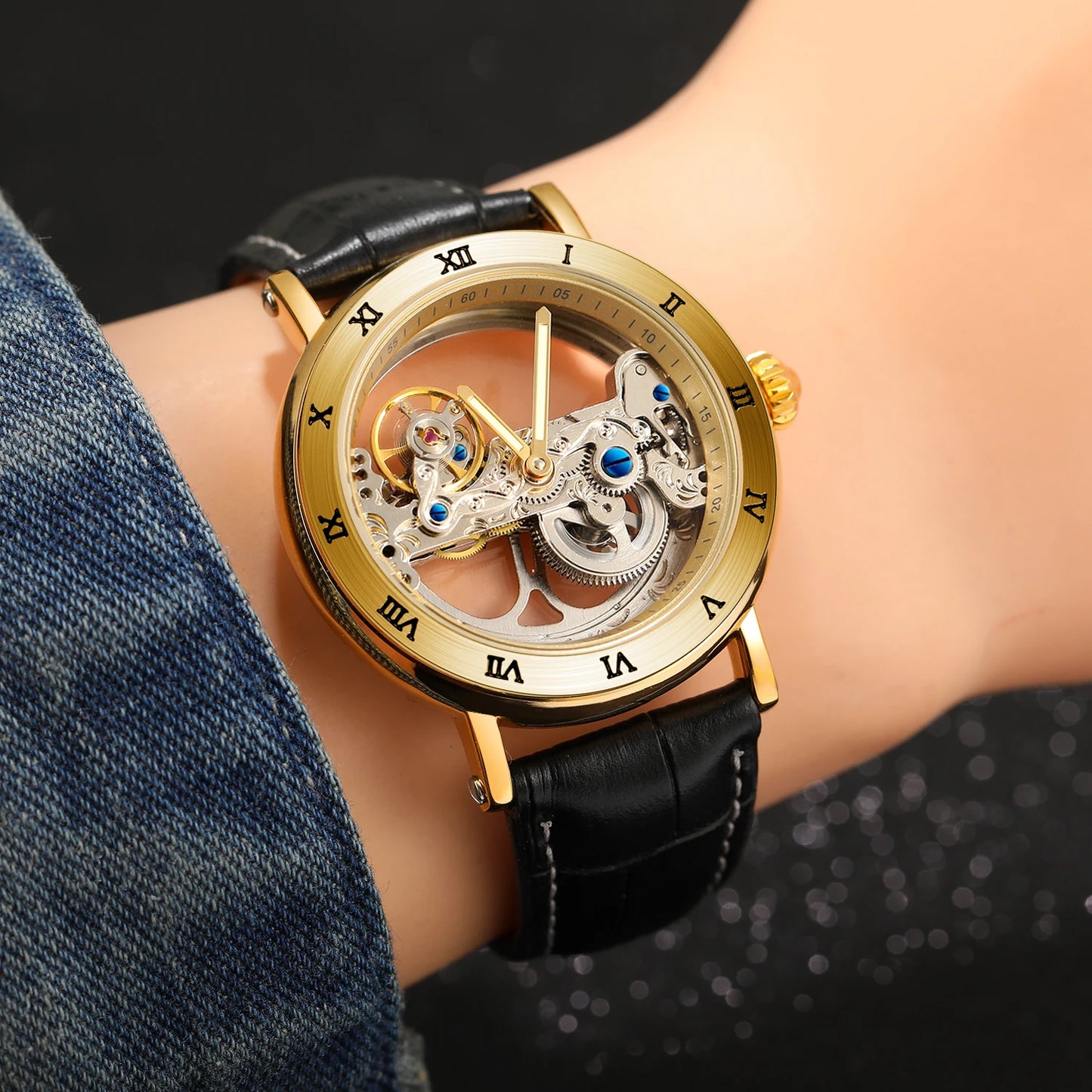 Forsining Watches Men Wrist Skeleton Leather Watches for Men Automatic Mechanical Creative Business Men Watches Montre Homme