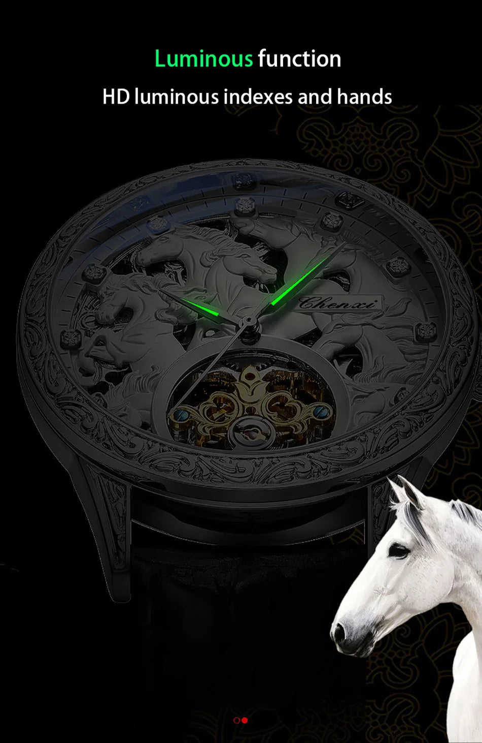 CHENXI 6029 New Black Leather Mechanical Automatic Skeleton Watch Fashion Mens Watches Golden Tiger Clock for Man Montre Homme