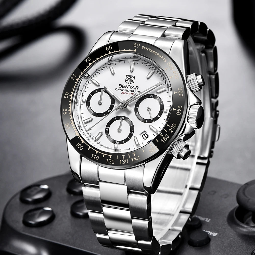 Relojes Hombre 2024 BENYAR nouvelles montres hommes marque de luxe chronographe hommes montres de Sport étanche en acier inoxydable montre à Quartz - Lencensa 