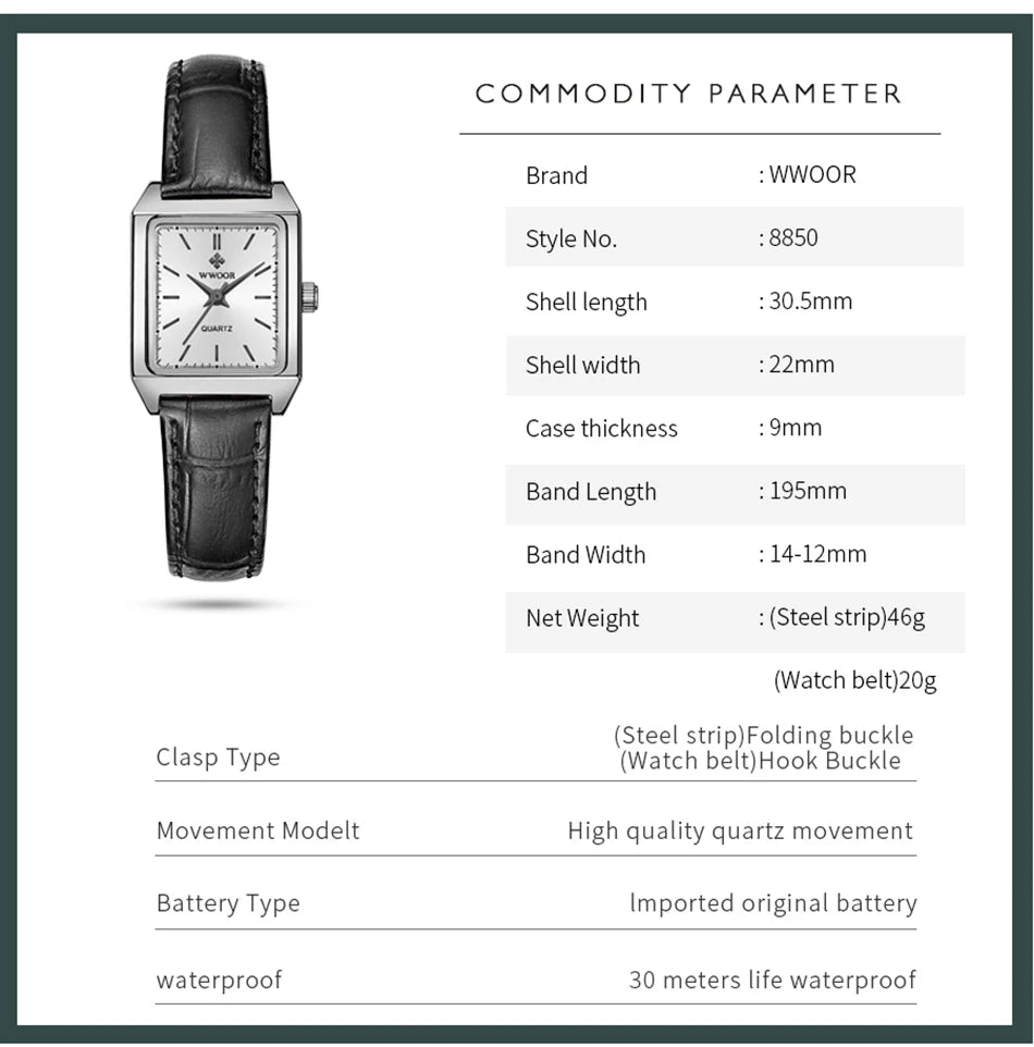 Montre Femme 2024 WWOOR marque de luxe femmes montres mode Rectangle petite Montre Femme Quartz robe dames Bracelet Montre-Bracelet