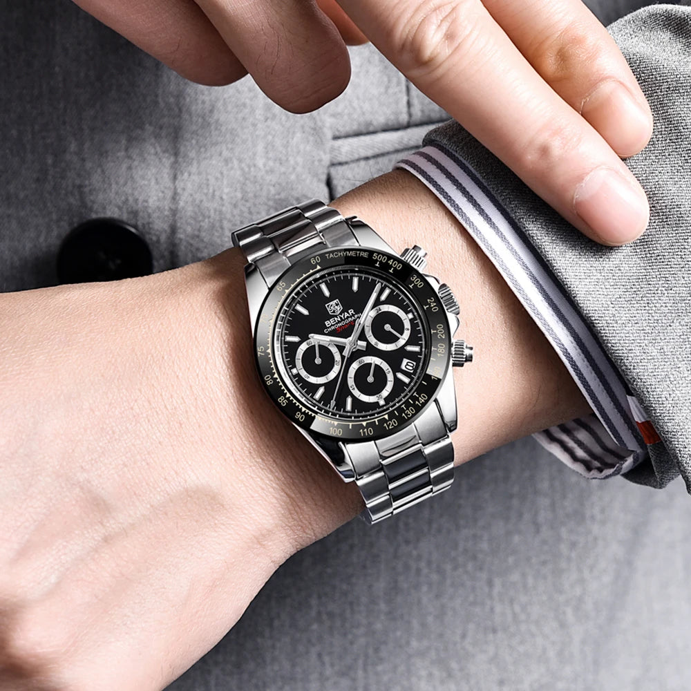 Relojes Hombre 2024 BENYAR nouvelles montres hommes marque de luxe chronographe hommes montres de Sport étanche en acier inoxydable montre à Quartz - Lencensa 