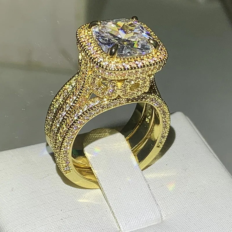 Ensemble de matiques vintage en or rose 18 carats pour hommes et femmes, diamant CZ, bijoux en argent regardé 925, matiques de fiançailles et de mariage, 3 en 1