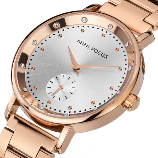 Montre Femme Mini Focus MF0037L Fashion Women Dress Watches Rose Gold Stainless Steel Band Waterproof Ladies Quartz Watch