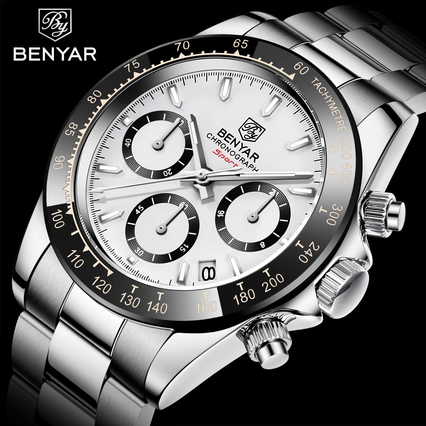 Relojes Hombre 2024 BENYAR nouvelles montres hommes marque de luxe chronographe hommes montres de Sport étanche en acier inoxydable montre à Quartz - Lencensa 