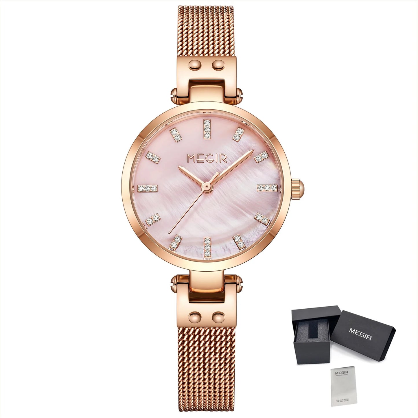 MEGIR 2025 Women's Luxury Top Brand Quartz Watch Waterproof Wristwatch with Stainless Steel Band Round 28mm Dial Montre Femme