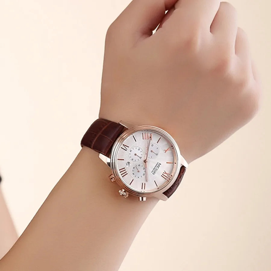 MEGIR 2012 Brown Retro Sports Quartz Men's Watches Large Dial Chronograph Watch Fashion Multifunctional Wrist Watch Montre Homme