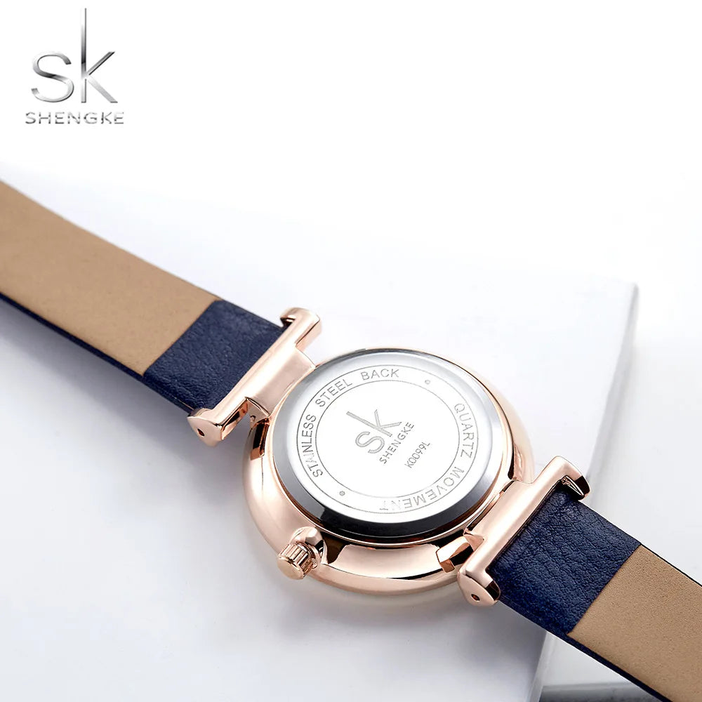 Reloj Mujer bleu confortable bracelet en cuir Montre pour femmes Quartz qualité Montre Femme coupe cadran créatif Relogio Feminino