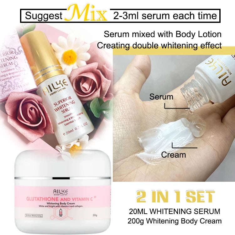 AILKE-Crème hydratante blanchissante pour le visage, élimine les taches noires, soins de la peau du visage, gratitude, corps, glutathion, vitamine C, peau noire, nouvel ensemble