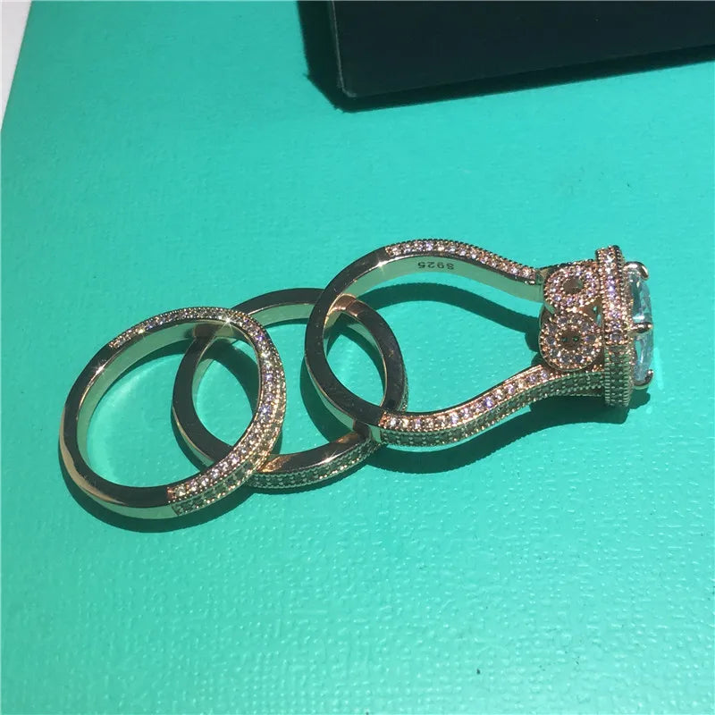 Ensemble de matiques vintage en or rose 18 carats pour hommes et femmes, diamant CZ, bijoux en argent regardé 925, matiques de fiançailles et de mariage, 3 en 1