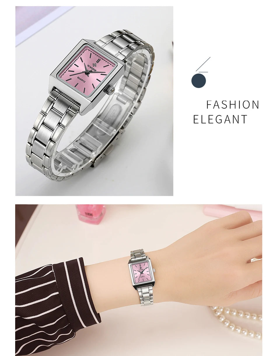 Montre Femme 2024 WWOOR marque de luxe femmes montres mode Rectangle petite Montre Femme Quartz robe dames Bracelet Montre-Bracelet