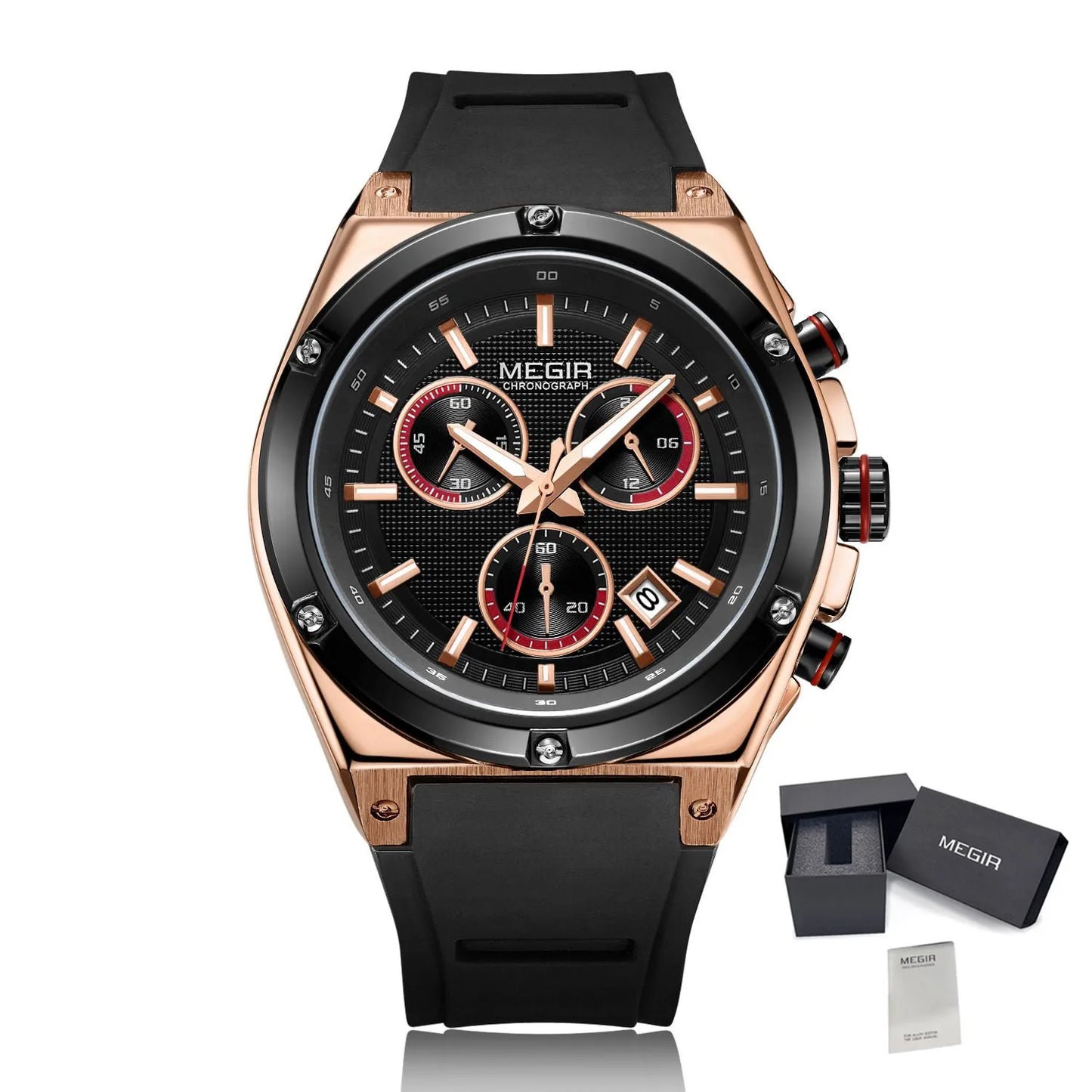 MEGIR 2073 Men Luxury Watches Silicone Quartz Chronograph Fashion Sports Business Wristwatch Luminous Male Clock Montre Homme