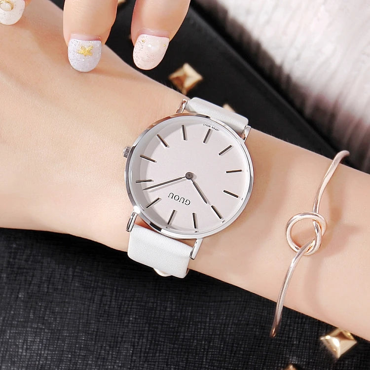GUOU 6003 Classic Red Female Quartz Watch Latest Genuine Leather Band Elegant Waterproof Nice Minimalist Business Watch Factory