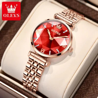 OLEVS 6642 Women Watches Luxury Rose Gold Stainless Steel Waterproof Watch Elegant Ladies Dress Watch Gift for Wife Montre Femme