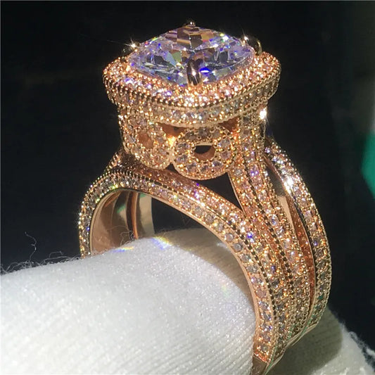 Ensemble de matiques vintage en or rose 18 carats pour hommes et femmes, diamant CZ, bijoux en argent regardé 925, matiques de fiançailles et de mariage, 3 en 1