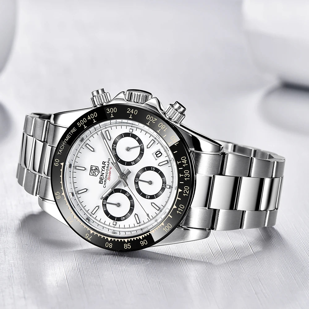 Relojes Hombre 2024 BENYAR nouvelles montres hommes marque de luxe chronographe hommes montres de Sport étanche en acier inoxydable montre à Quartz - Lencensa 