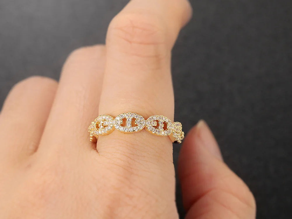 Bague Chaîne Hip-Hop Femme Dorée - Style Punk Empilable