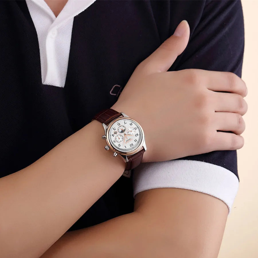 MEGIR 62046 Men Automatic Mechanical Watches Moon Phase Leather Casual Business Wristwatch Sapphire Date Clock Montre Homme