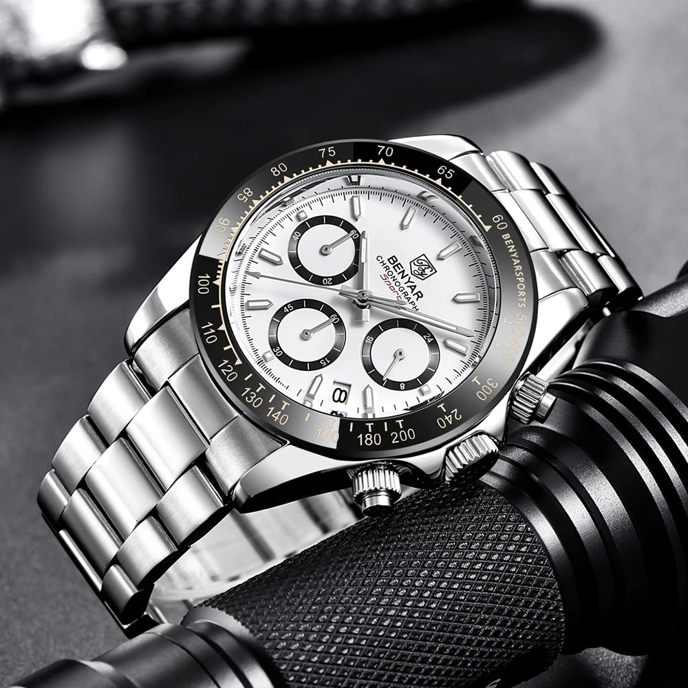 Relojes Hombre 2024 BENYAR nouvelles montres hommes marque de luxe chronographe hommes montres de Sport étanche en acier inoxydable montre à Quartz - Lencensa 