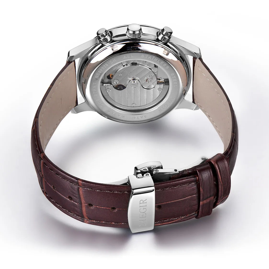 MEGIR 62046 Men Automatic Mechanical Watches Moon Phase Leather Casual Business Wristwatch Sapphire Date Clock Montre Homme