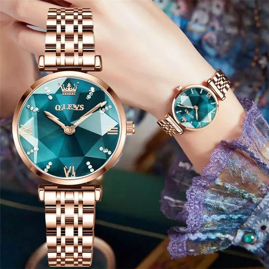 OLEVS 6642 Women Watches Luxury Rose Gold Stainless Steel Waterproof Watch Elegant Ladies Dress Watch Gift for Wife Montre Femme