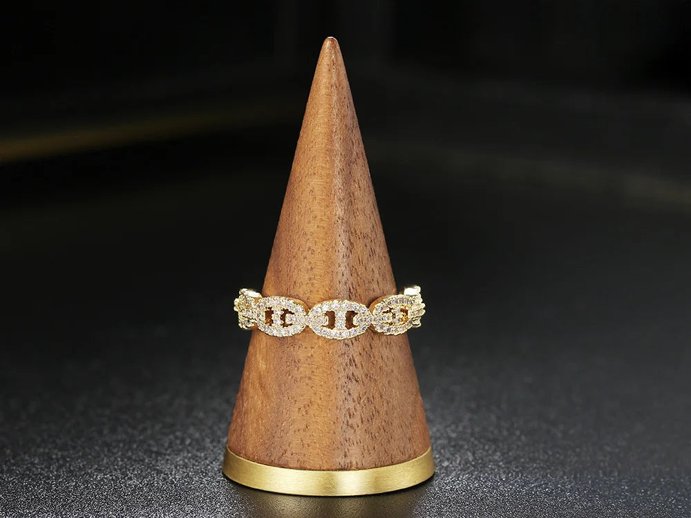 Bague Chaîne Hip-Hop Femme Dorée - Style Punk Empilable