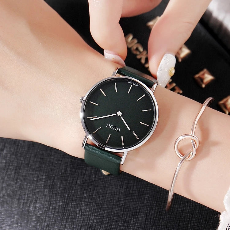 GUOU 6003 Classic Red Female Quartz Watch Latest Genuine Leather Band Elegant Waterproof Nice Minimalist Business Watch Factory