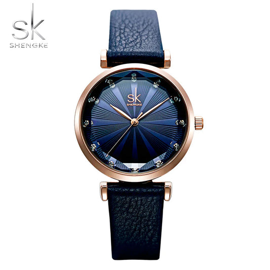 Reloj Mujer bleu confortable bracelet en cuir Montre pour femmes Quartz qualité Montre Femme coupe cadran créatif Relogio Feminino