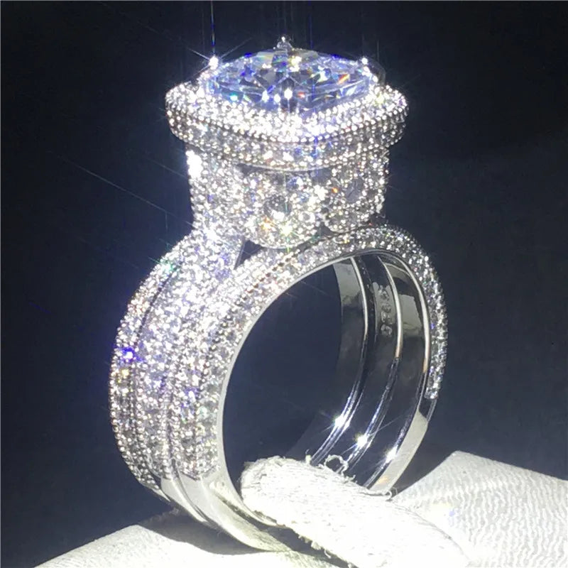 Ensemble de matiques vintage en or rose 18 carats pour hommes et femmes, diamant CZ, bijoux en argent regardé 925, matiques de fiançailles et de mariage, 3 en 1