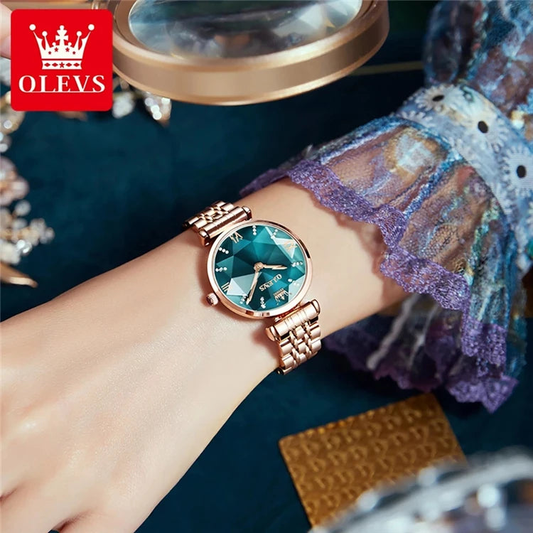 OLEVS 6642 Women Watches Luxury Rose Gold Stainless Steel Waterproof Watch Elegant Ladies Dress Watch Gift for Wife Montre Femme