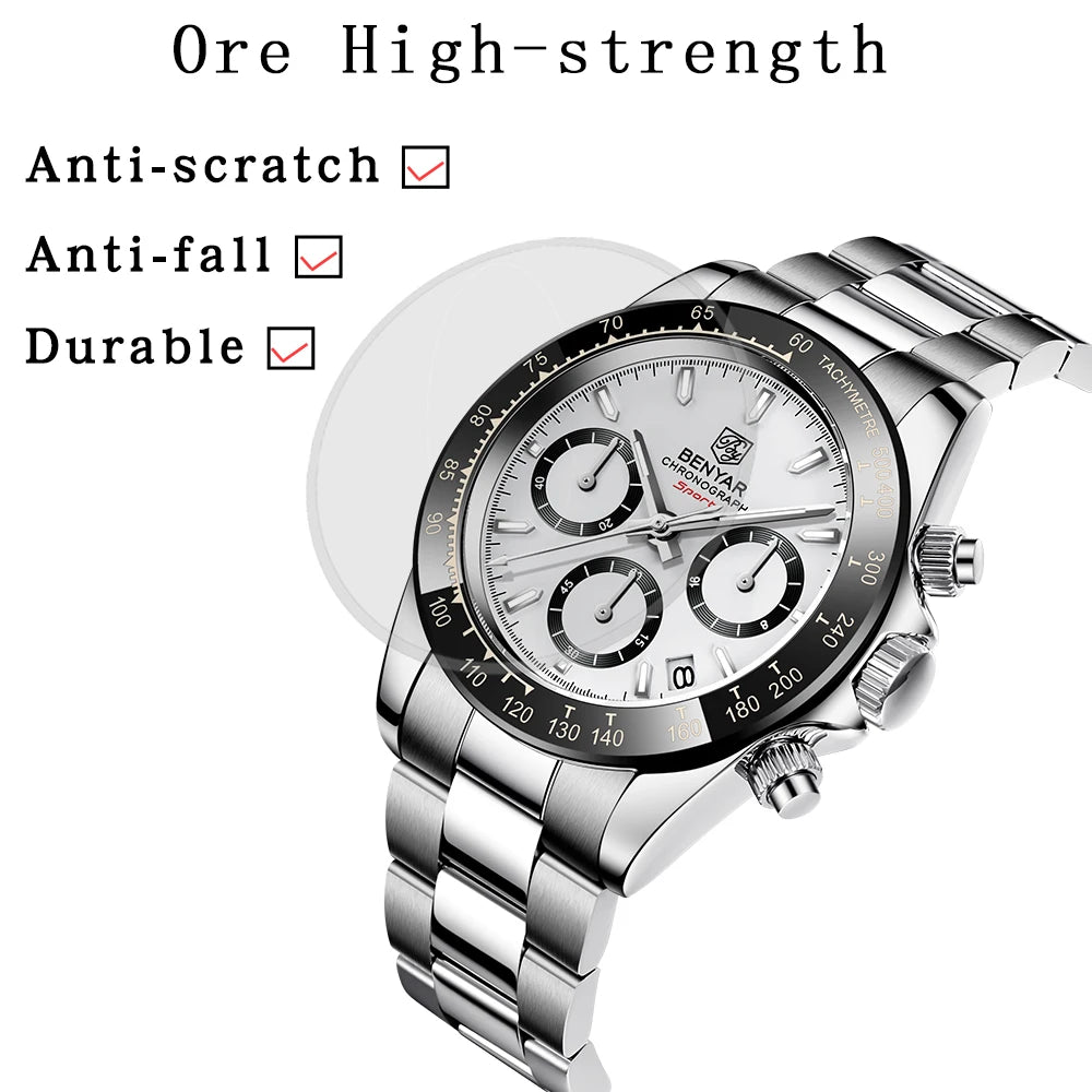 Relojes Hombre 2024 BENYAR nouvelles montres hommes marque de luxe chronographe hommes montres de Sport étanche en acier inoxydable montre à Quartz - Lencensa 