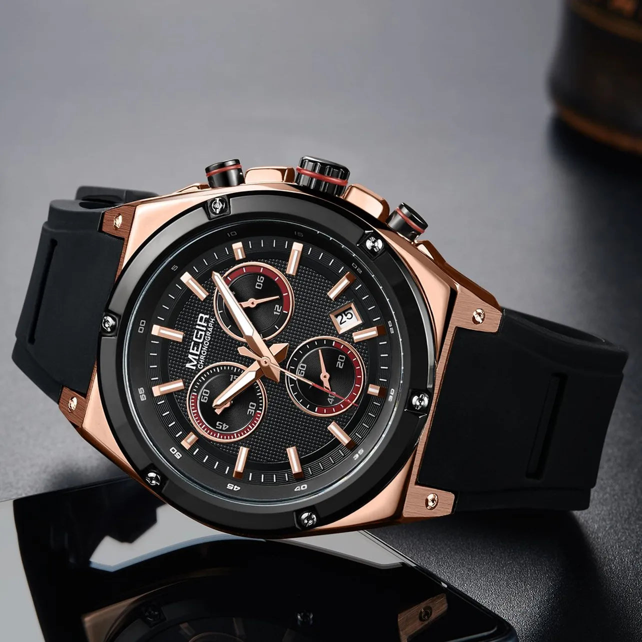 MEGIR 2073 Men Luxury Watches Silicone Quartz Chronograph Fashion Sports Business Wristwatch Luminous Male Clock Montre Homme