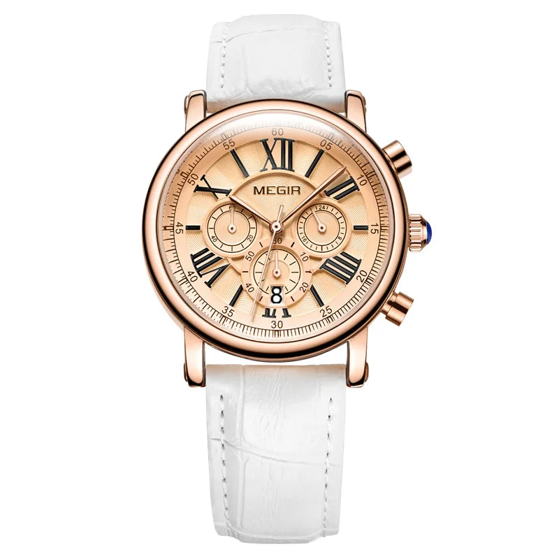MEGIR 2058 Luxury Ladies Colors Watch Costume Stainless Steel Strap Custom Logo Chronograph Concise Casual Watch Montre Femme