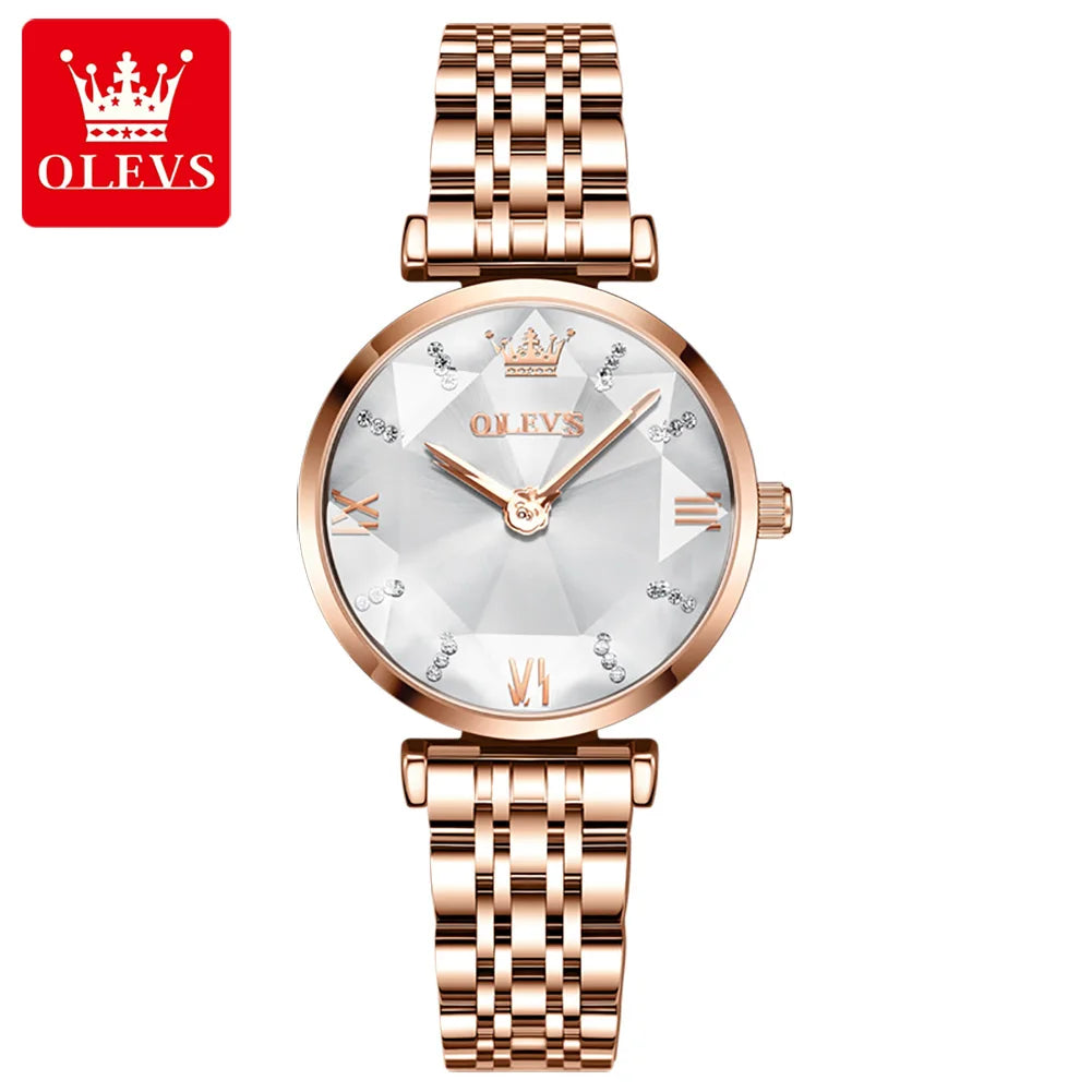 OLEVS 6642 Women Watches Luxury Rose Gold Stainless Steel Waterproof Watch Elegant Ladies Dress Watch Gift for Wife Montre Femme