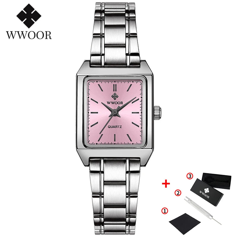 Montre Femme 2024 WWOOR marque de luxe femmes montres mode Rectangle petite Montre Femme Quartz robe dames Bracelet Montre-Bracelet