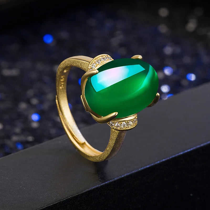 Bagues ouvertes rebrodées en or véritable 18 carats, pierre d'émeraude naturelle fine pour mariage, fête de fiançailles, cadeaux pour petite amie et femme
