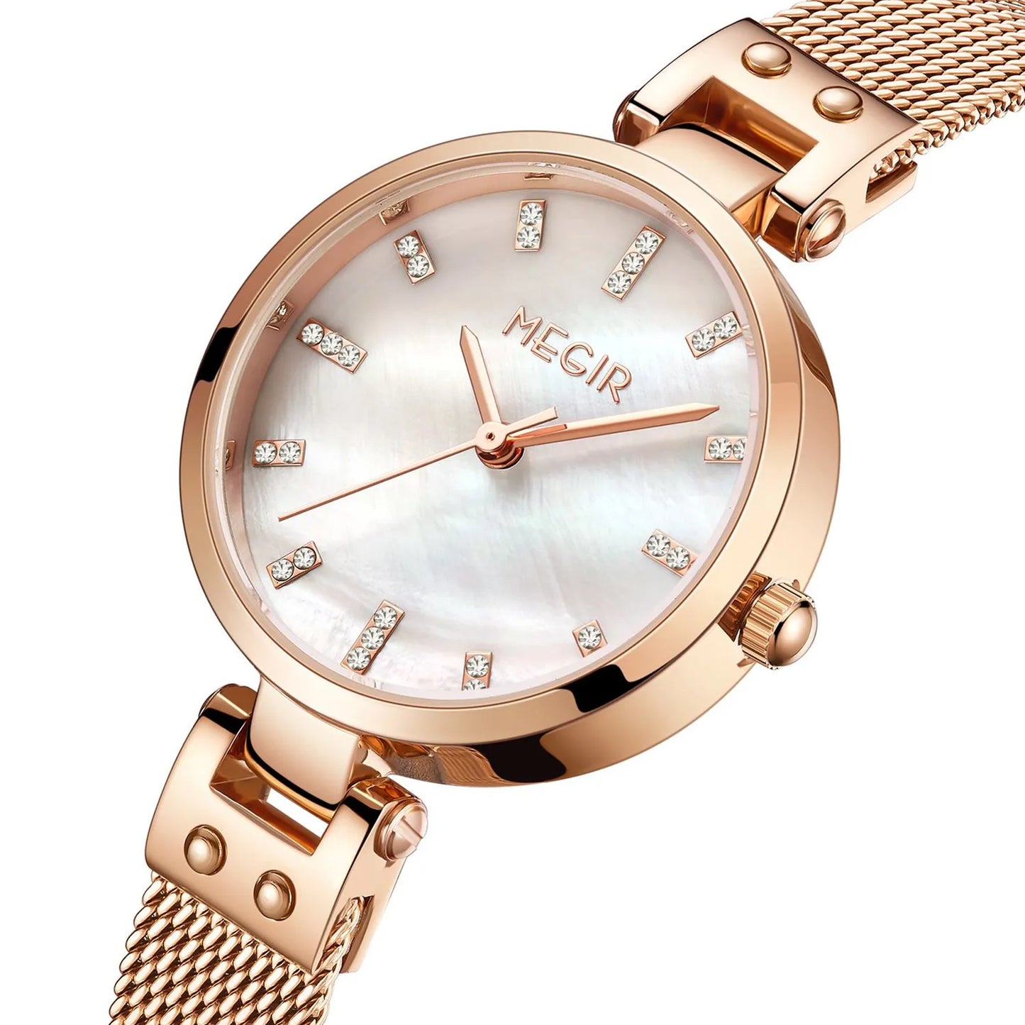 MEGIR 2025 Women's Luxury Top Brand Quartz Watch Waterproof Wristwatch with Stainless Steel Band Round 28mm Dial Montre Femme