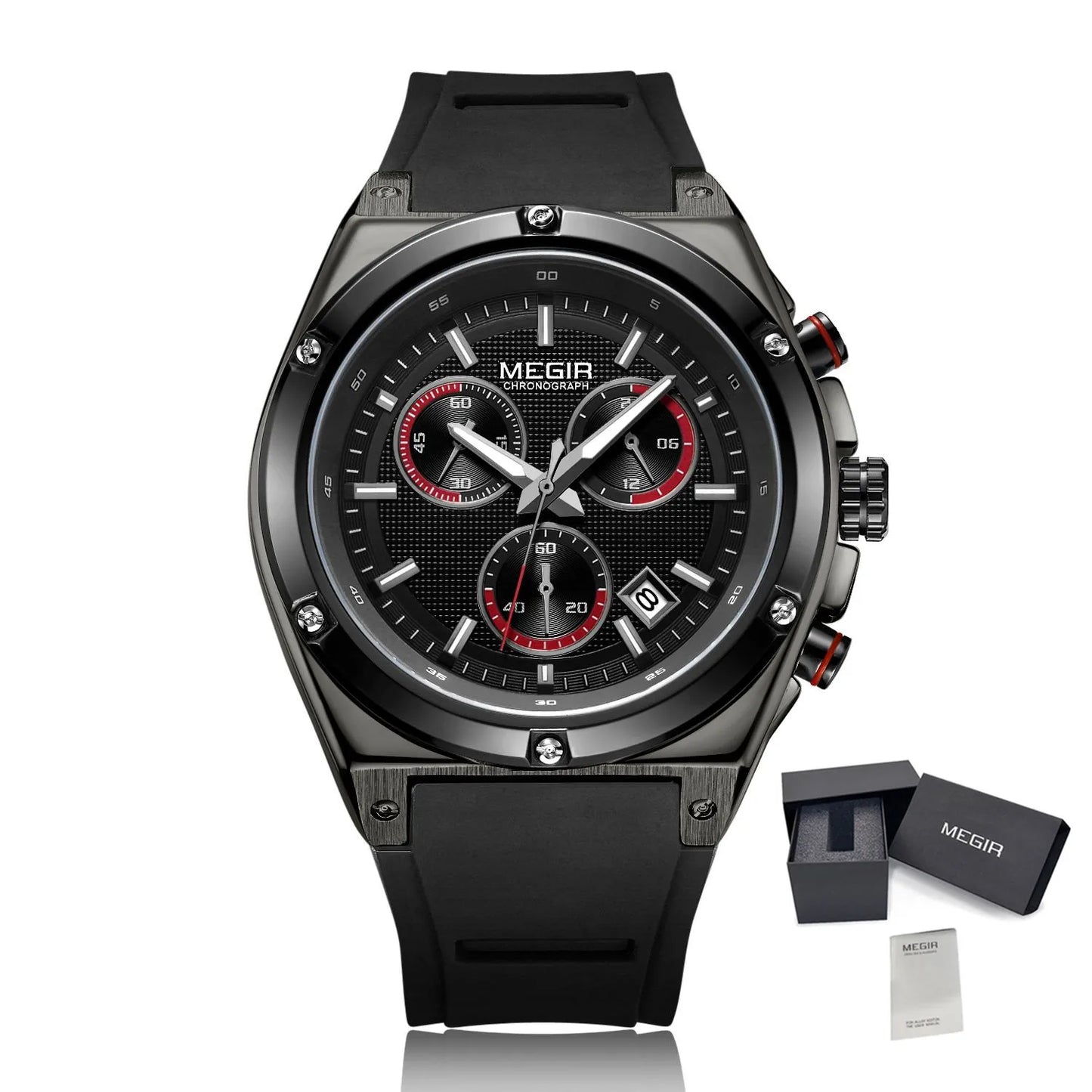 MEGIR 2073 Men Luxury Watches Silicone Quartz Chronograph Fashion Sports Business Wristwatch Luminous Male Clock Montre Homme