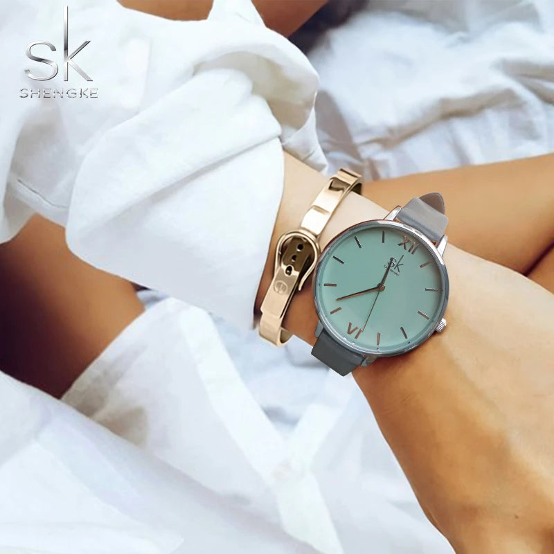 Shengke Watches Women Fashion Style Female Watch Elegant Ladies Leather Casual Quartz Wristwatches Montre Femme Reloj Mujer 0056