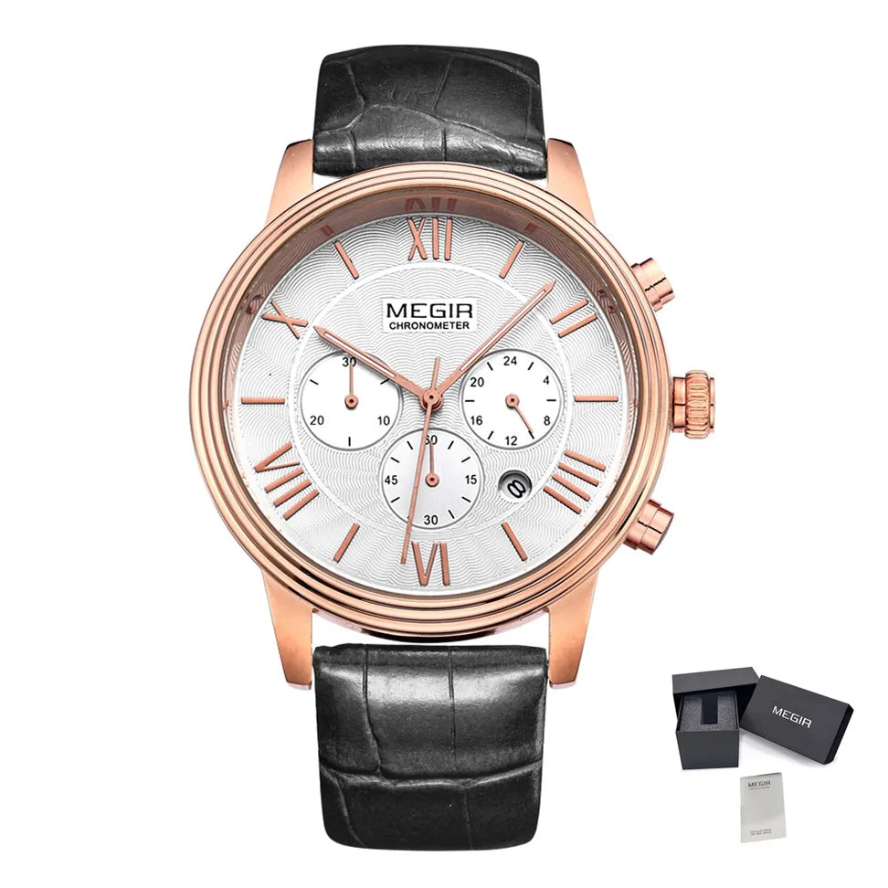 MEGIR 2012 Brown Retro Sports Quartz Men's Watches Large Dial Chronograph Watch Fashion Multifunctional Wrist Watch Montre Homme