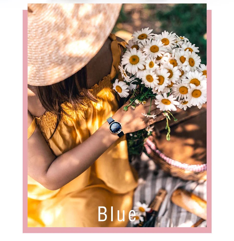 Reloj Mujer bleu confortable bracelet en cuir Montre pour femmes Quartz qualité Montre Femme coupe cadran créatif Relogio Feminino