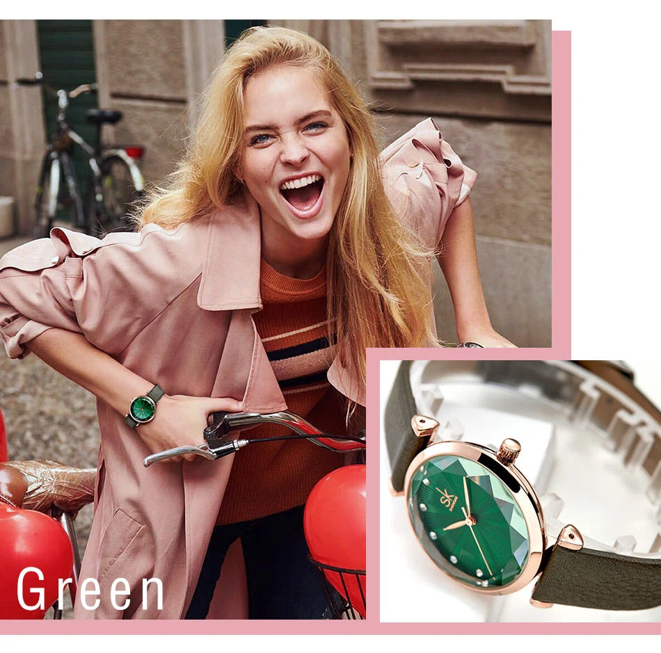Reloj Mujer bleu confortable bracelet en cuir Montre pour femmes Quartz qualité Montre Femme coupe cadran créatif Relogio Feminino