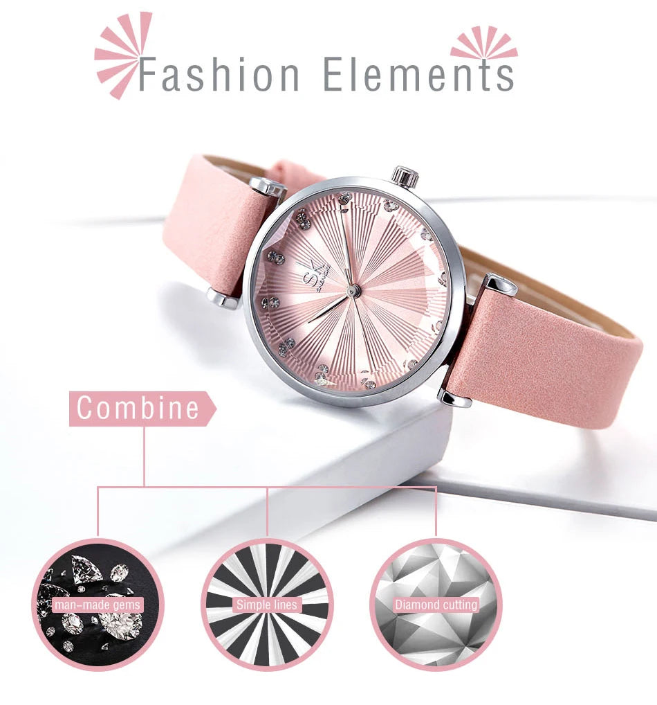Reloj Mujer bleu confortable bracelet en cuir Montre pour femmes Quartz qualité Montre Femme coupe cadran créatif Relogio Feminino