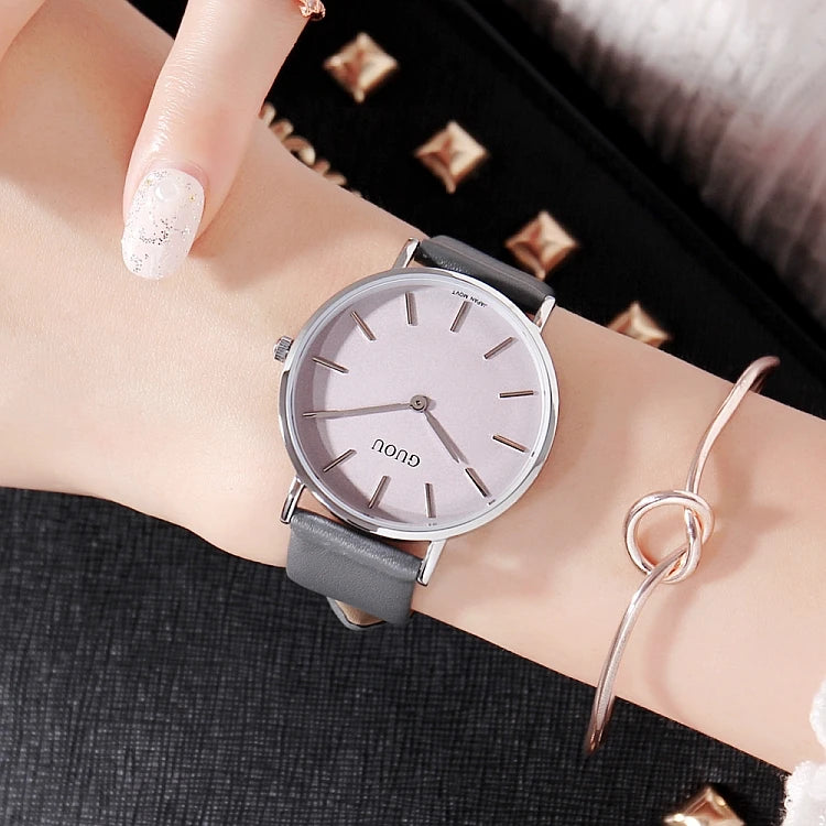 GUOU 6003 Classic Red Female Quartz Watch Latest Genuine Leather Band Elegant Waterproof Nice Minimalist Business Watch Factory