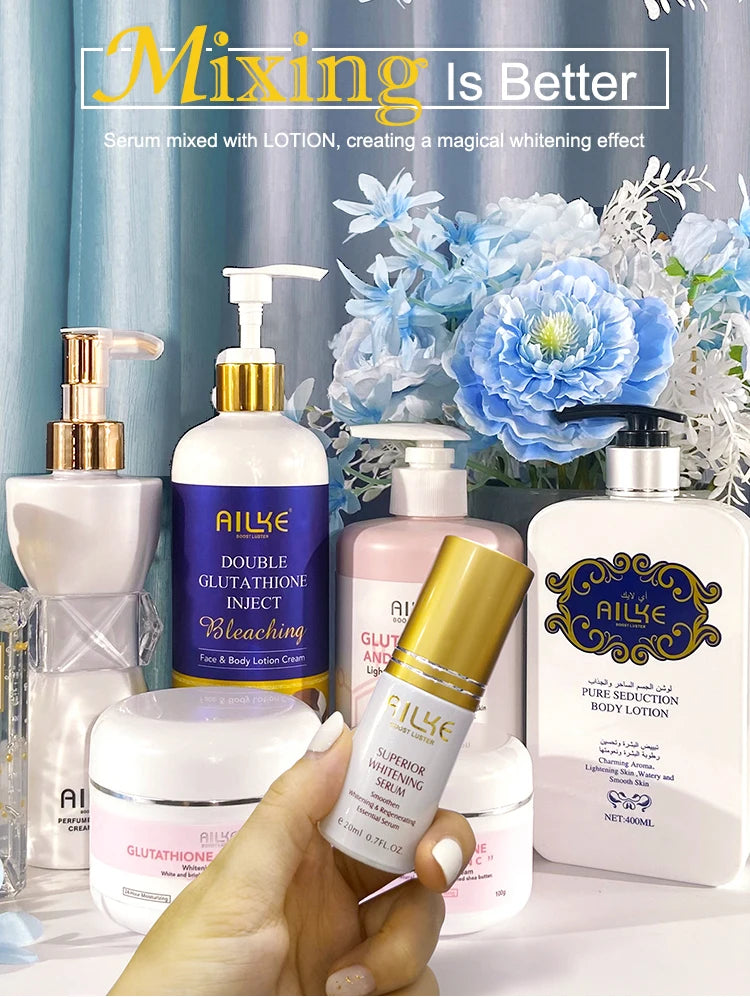 AILKE-Crème hydratante blanchissante pour le visage, élimine les taches noires, soins de la peau du visage, gratitude, corps, glutathion, vitamine C, peau noire, nouvel ensemble