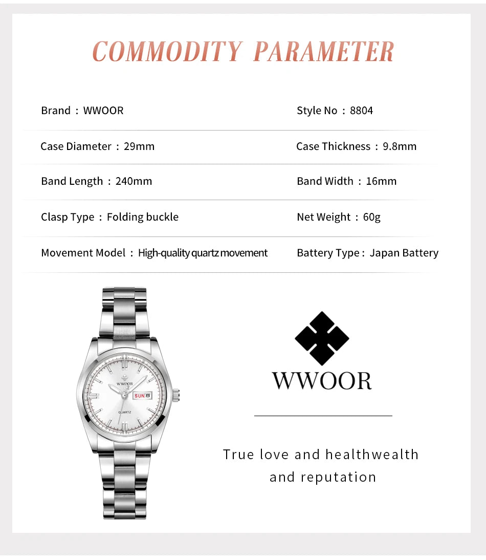Montre Femme 2024 WWOOR mode dames montres étanche Quartz argent horloge femmes automatique Date robe Montre-bracelet Reloj Mujer