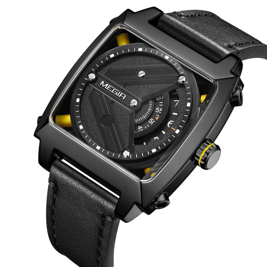 MEGIR 62071 Men's Waterproof Business Casual Leather Strap Automatic Mechanical Watch Tonneau Case Charm Wristwatch Montre Homme