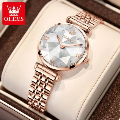 OLEVS 6642 Women Watches Luxury Rose Gold Stainless Steel Waterproof Watch Elegant Ladies Dress Watch Gift for Wife Montre Femme