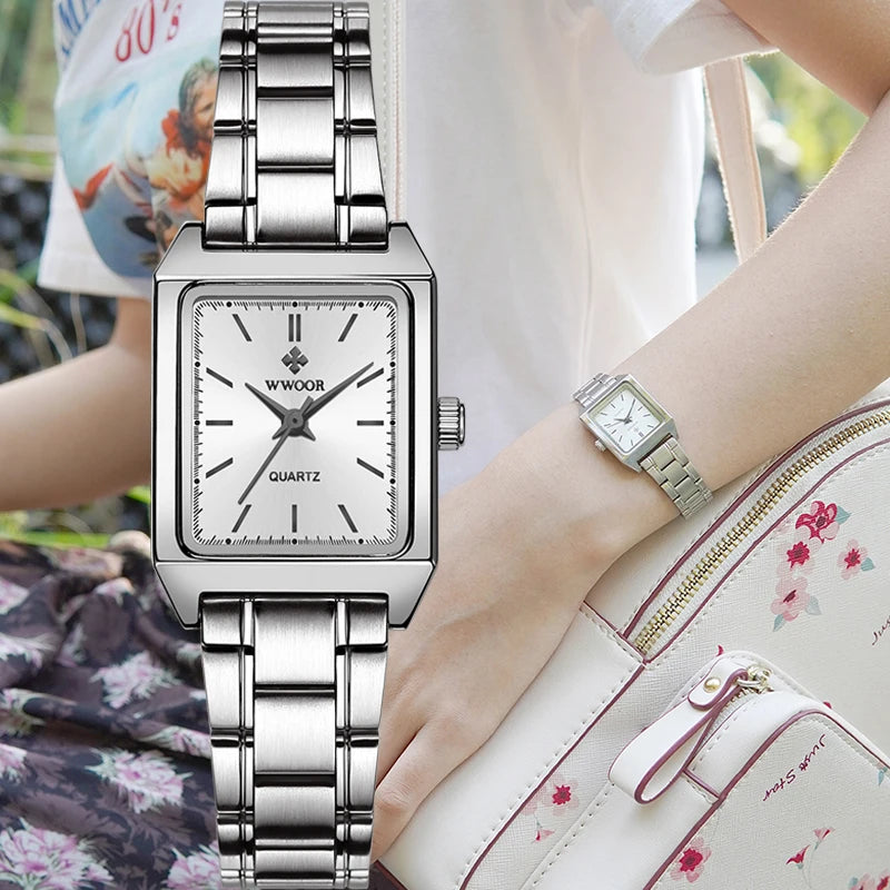 Montre Femme 2024 WWOOR marque de luxe femmes montres mode Rectangle petite Montre Femme Quartz robe dames Bracelet Montre-Bracelet